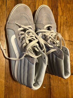 Vans Light Gray/Blue High Top Sneakers with White Side Stripe